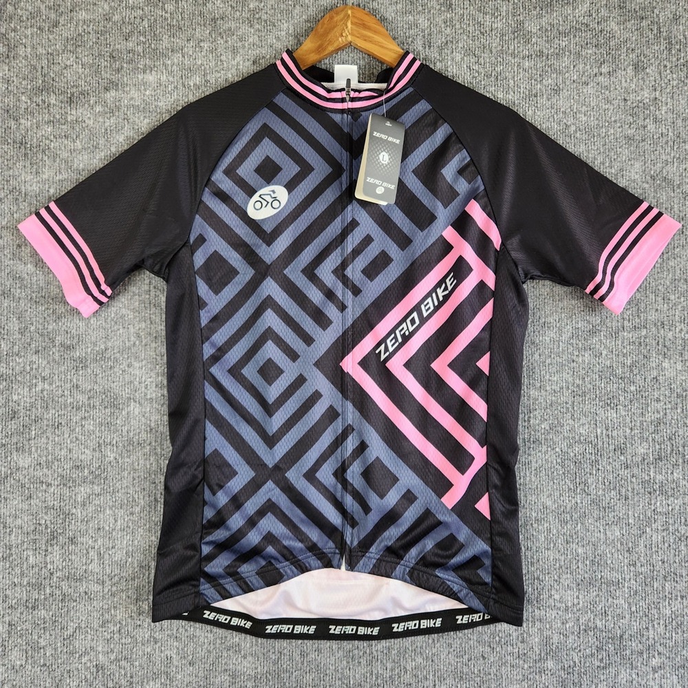 NWT Zero Bike Cycling Jersey Mens Short Sleeve Pink Black Geometric Large